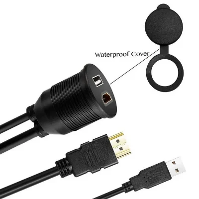 HDMI USB2.0 Автомобильный кабель для крепления на передней панели между мужчинами и женщинами водонепроницаемый удлинительный кабель